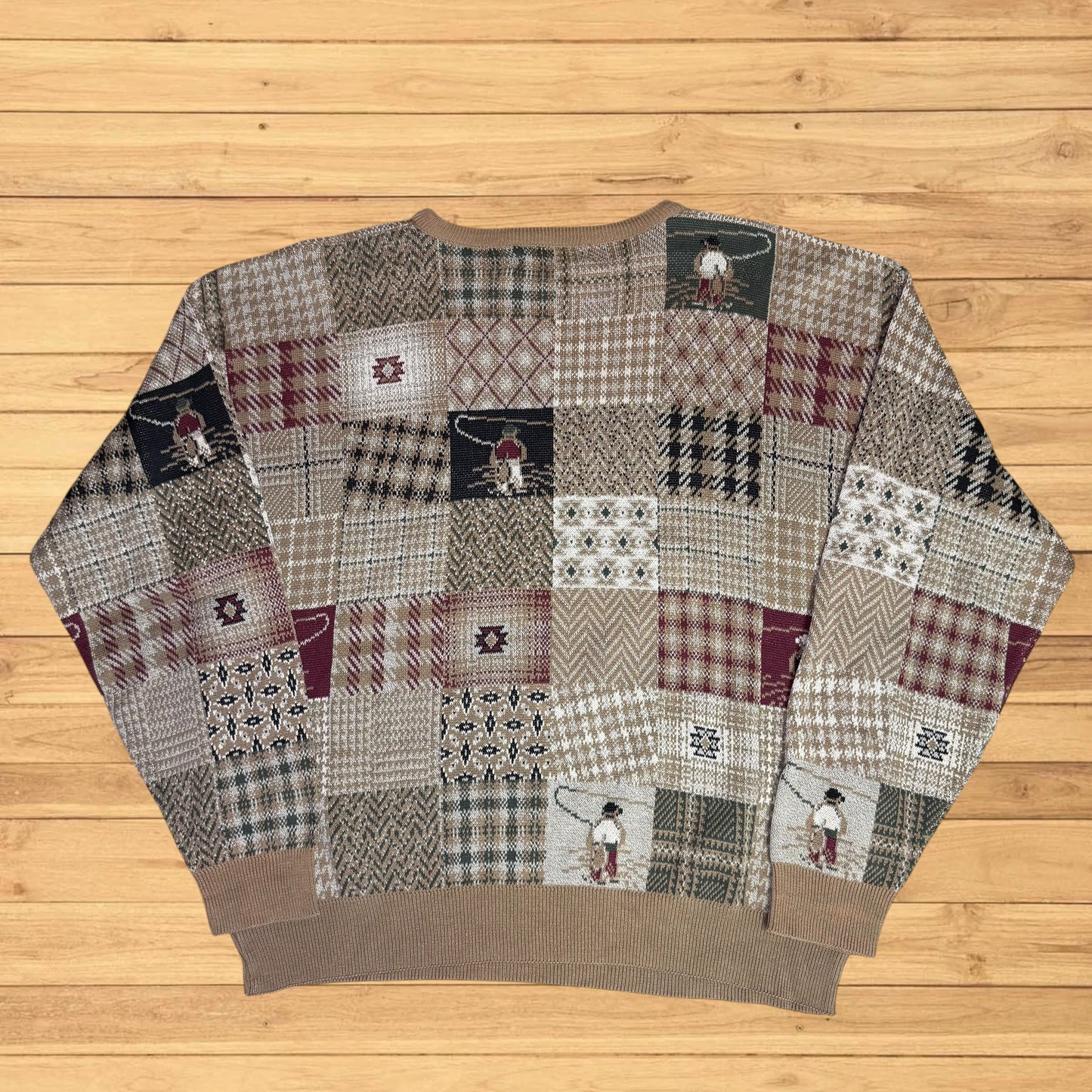 vintage orvis patchwork fly fishing sweater crewneck (medium)