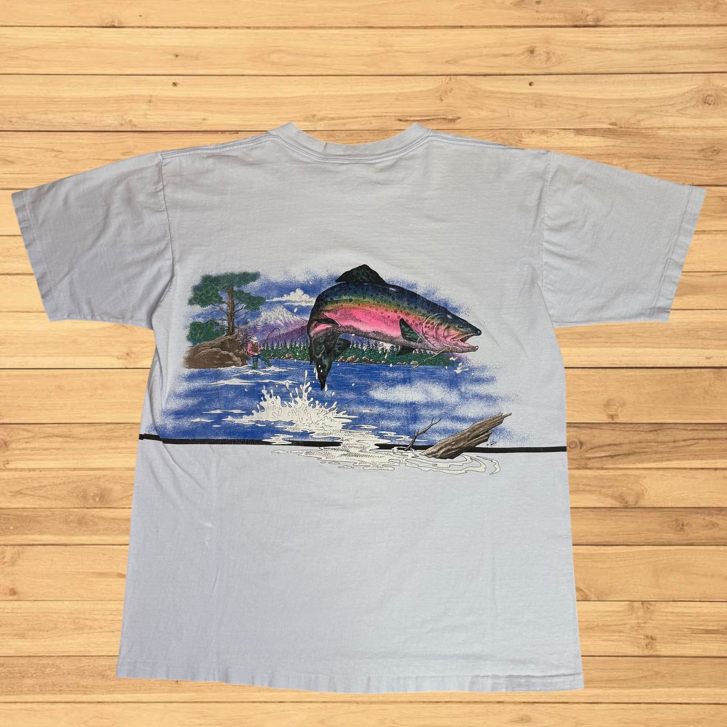 vintage wyoming fishing trout t shirt wrap around print