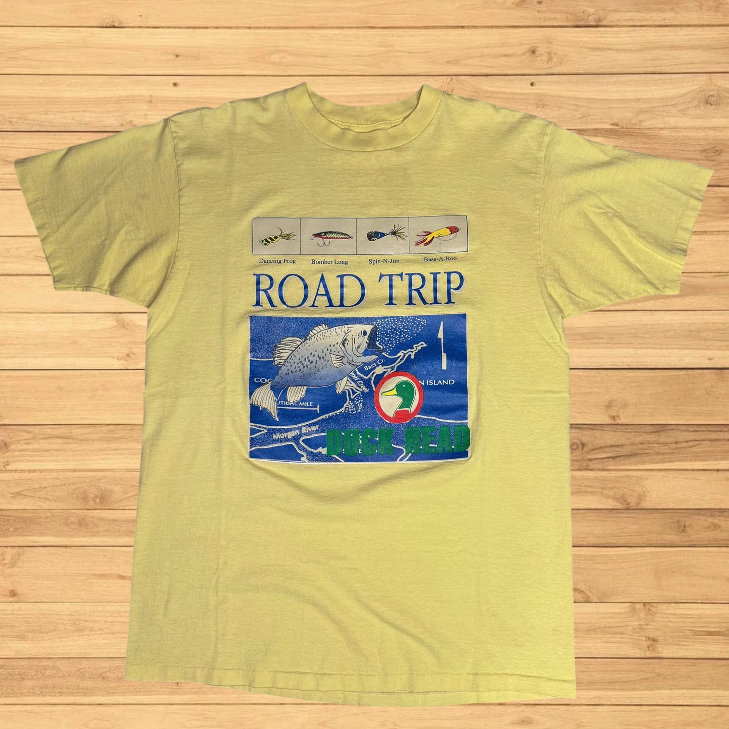 vintage duck head fish road trip t shirt lures