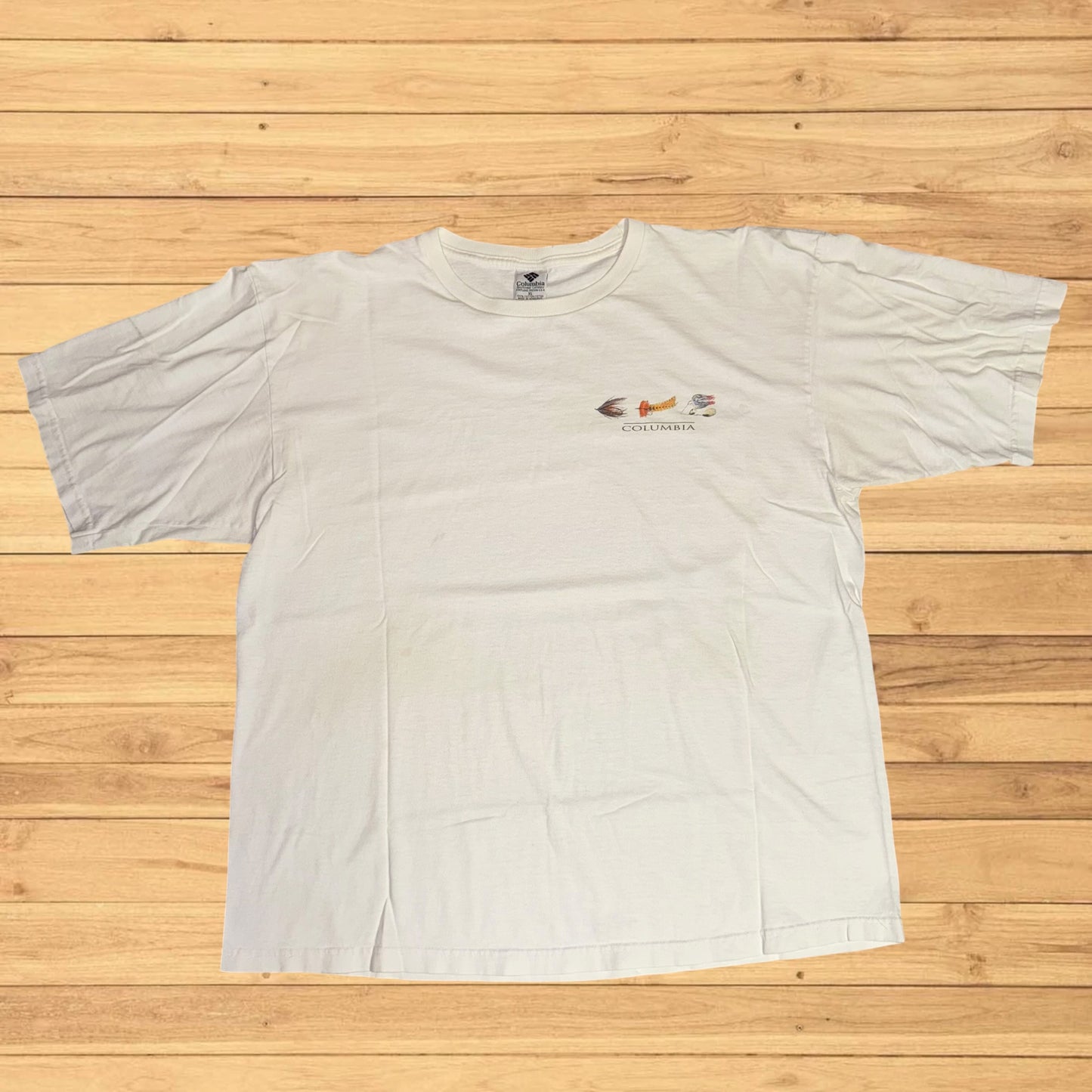 vintage columbia period table fly fishing t shirt (large)