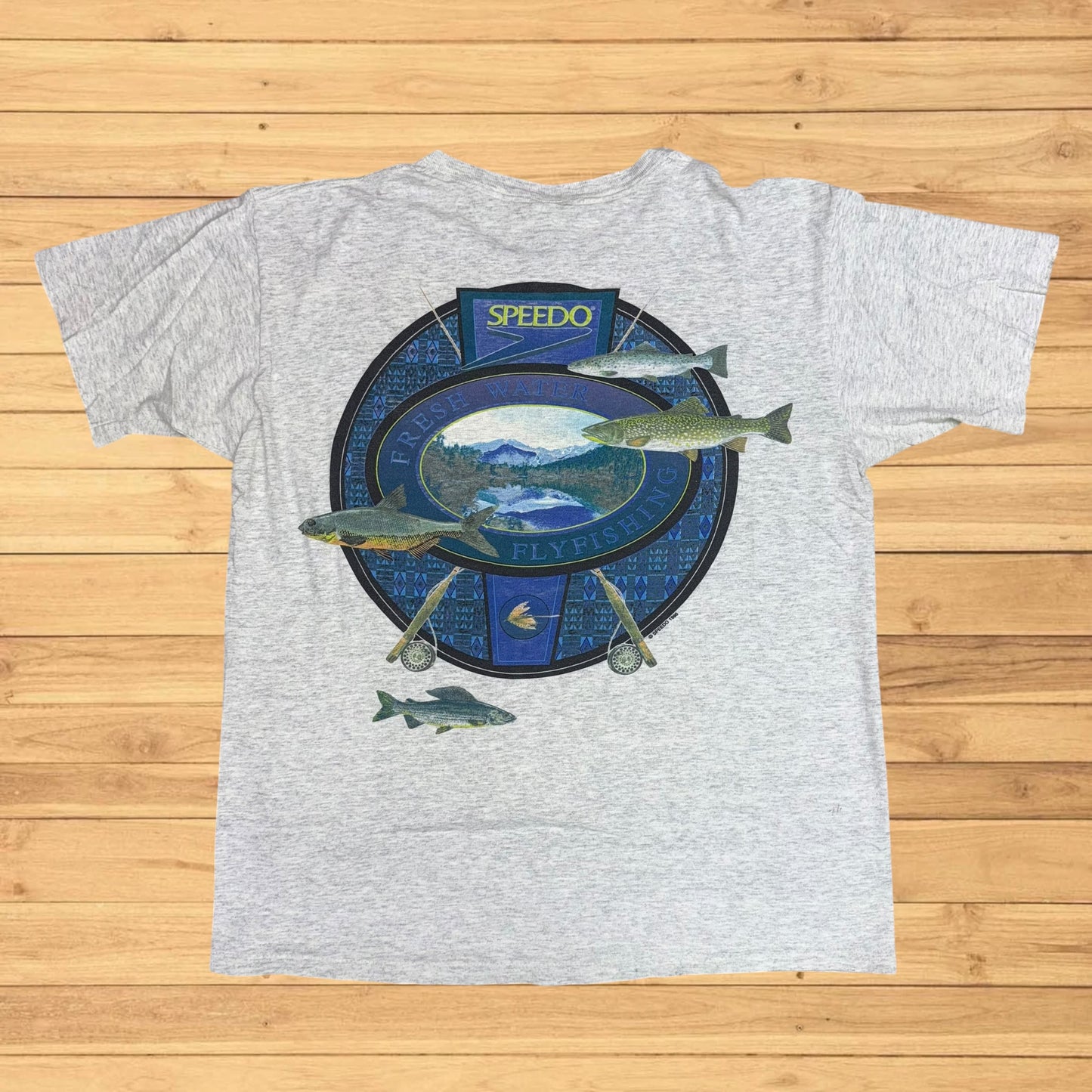vintage speedo trout fly fishing t shirt (M)