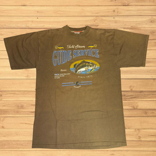 vintage field and stream bass guide t shirt (XL)