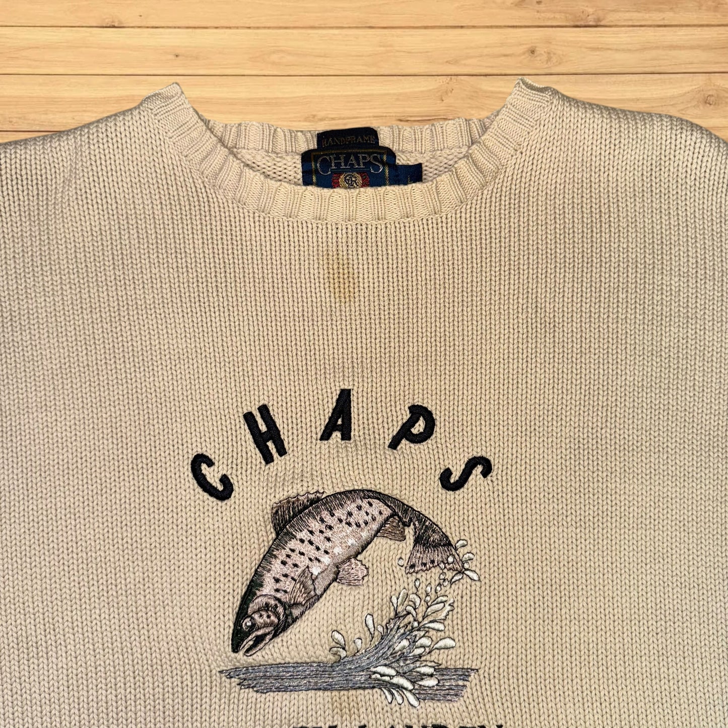 vintage chaps ralph lauren trout sweater stained (L)