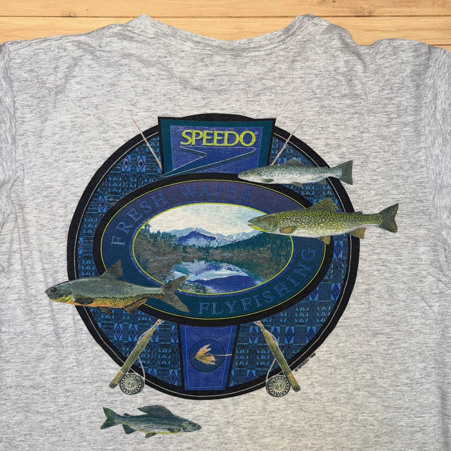 vintage speedo trout fly fishing t shirt (M)