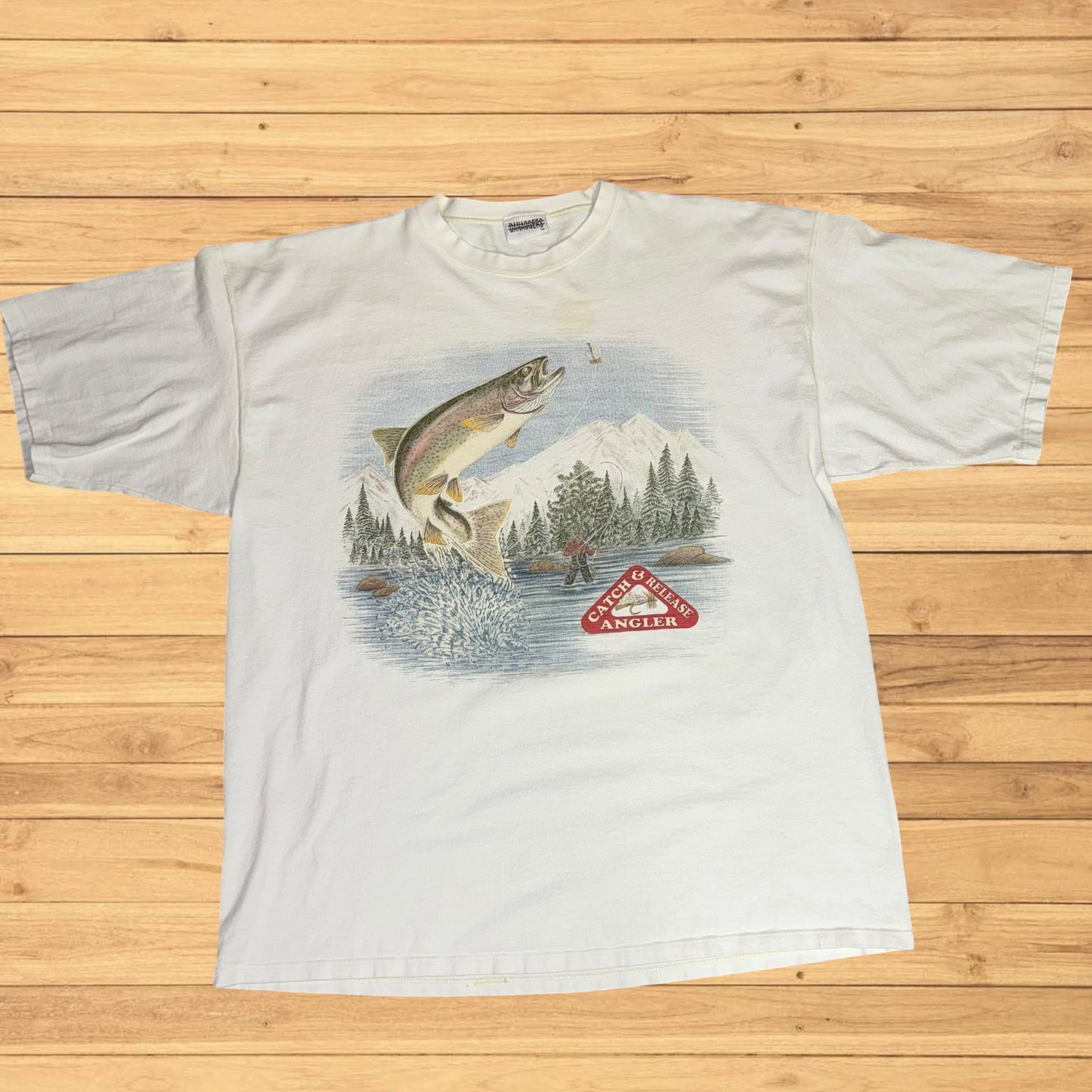 vintage trout fly fishing t shirt (XL)