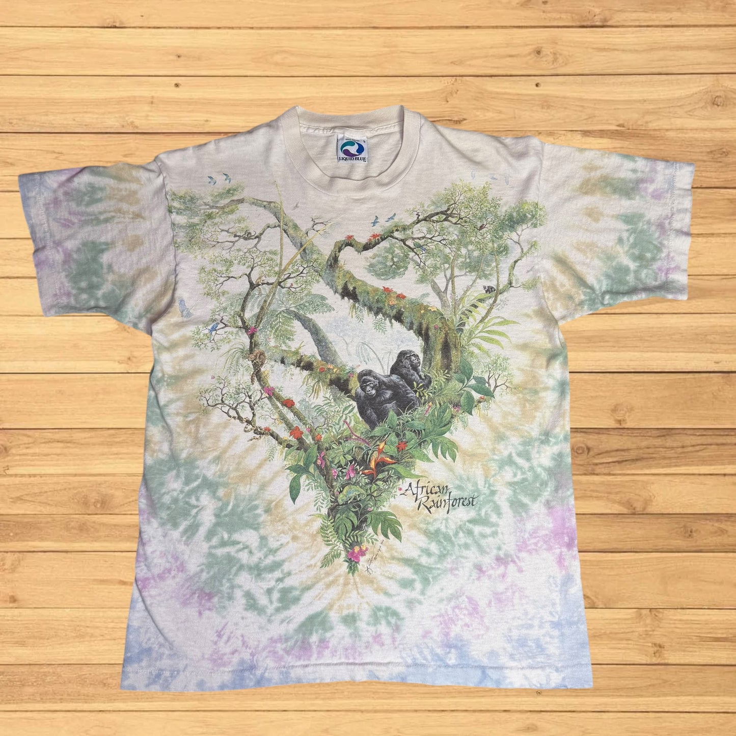 vintage liquid blue african rainforest t shirt tie dye (medium)