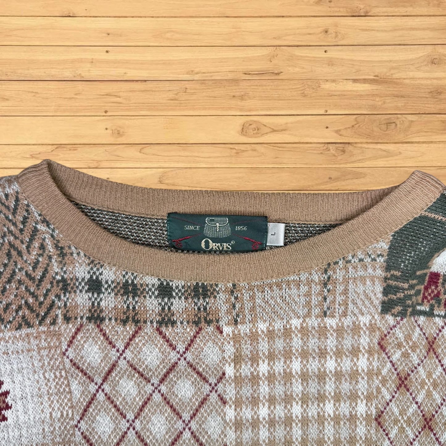 vintage orvis patchwork fly fishing sweater crewneck (medium)