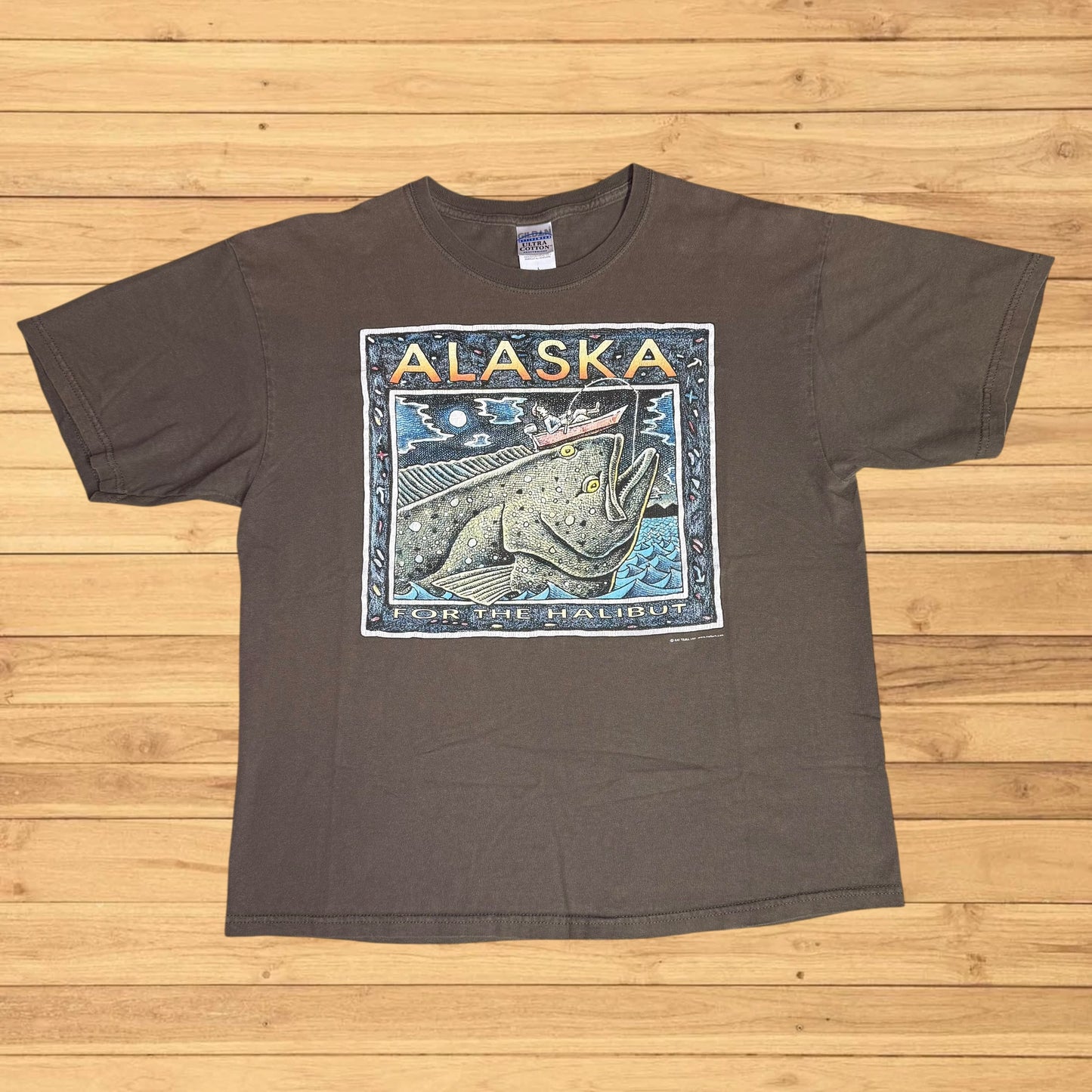 vintage ray troll t shirt alaska halibut (S)