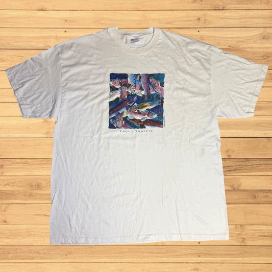 vintage trout art t shirt (xxl)