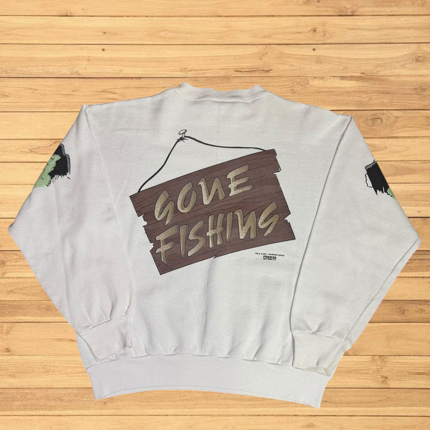 vintage looney tunes gone fishing crewneck all over print