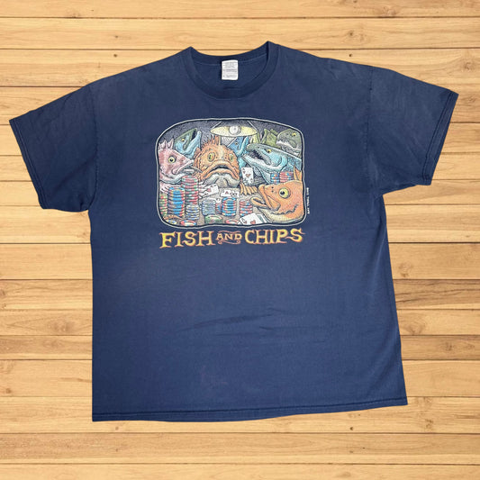 vintage ray troll t shirt fish chips (L/XL)