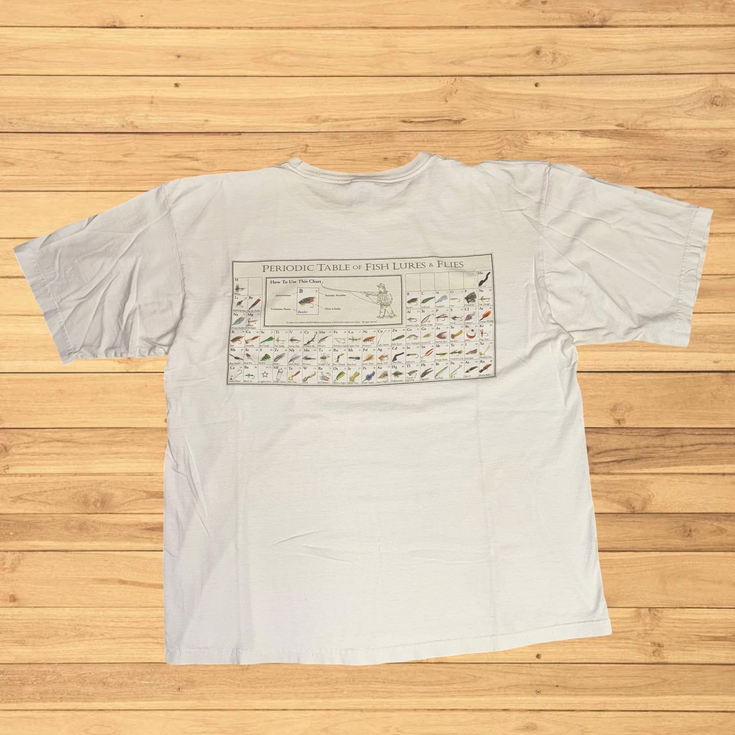 vintage columbia period table fly fishing t shirt (large)