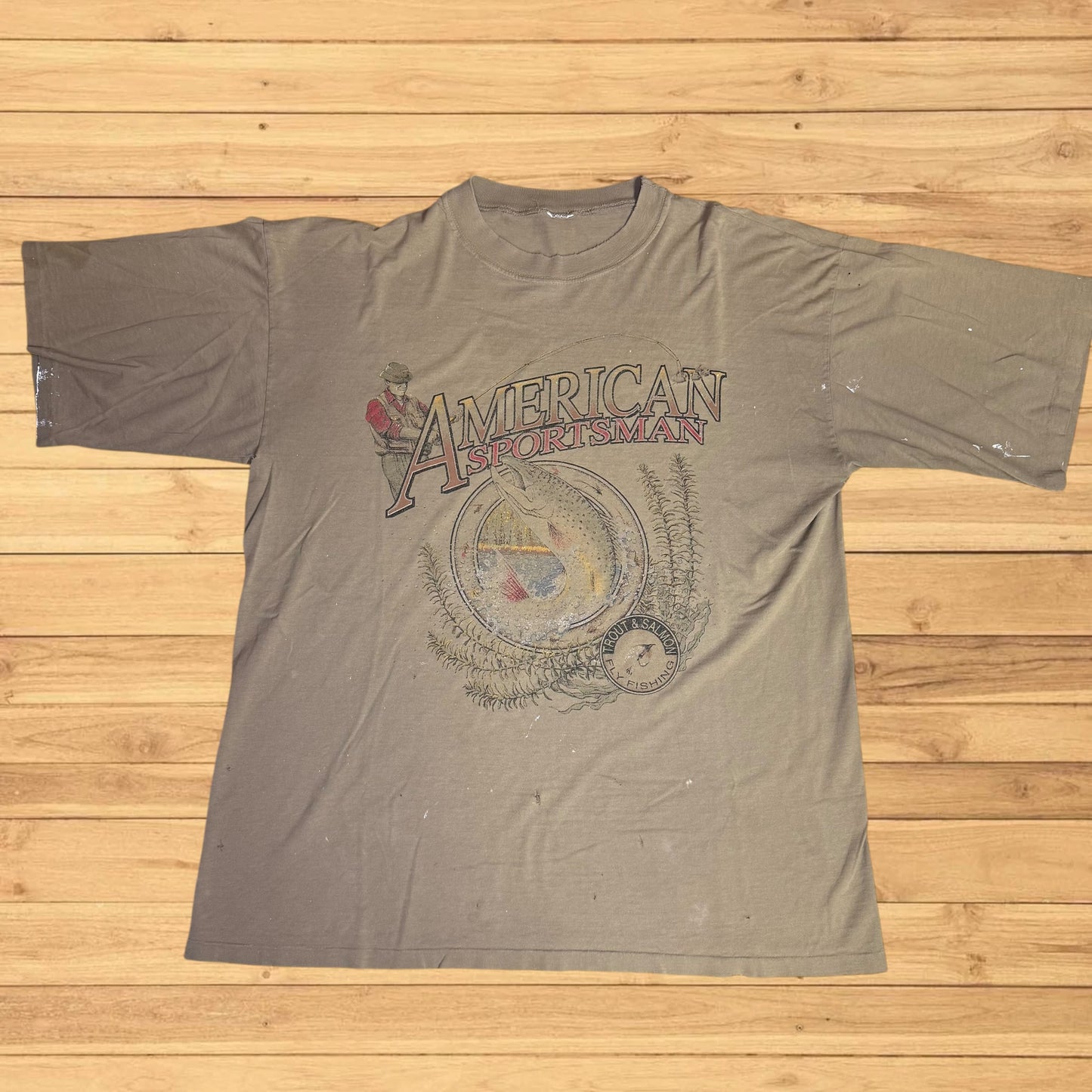 vintage fishing sportsman thrashed t shirt (xl)