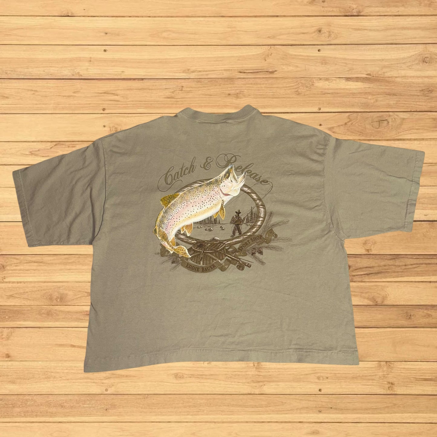 vintage eddie bauer trout fishing t shirt (boxy large)