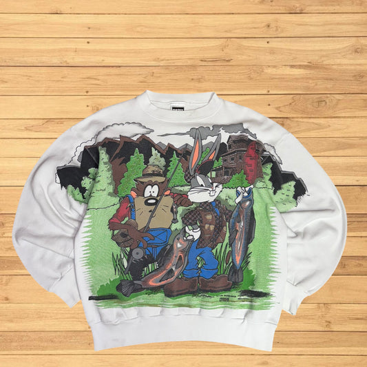 vintage looney tunes gone fishing crewneck all over print