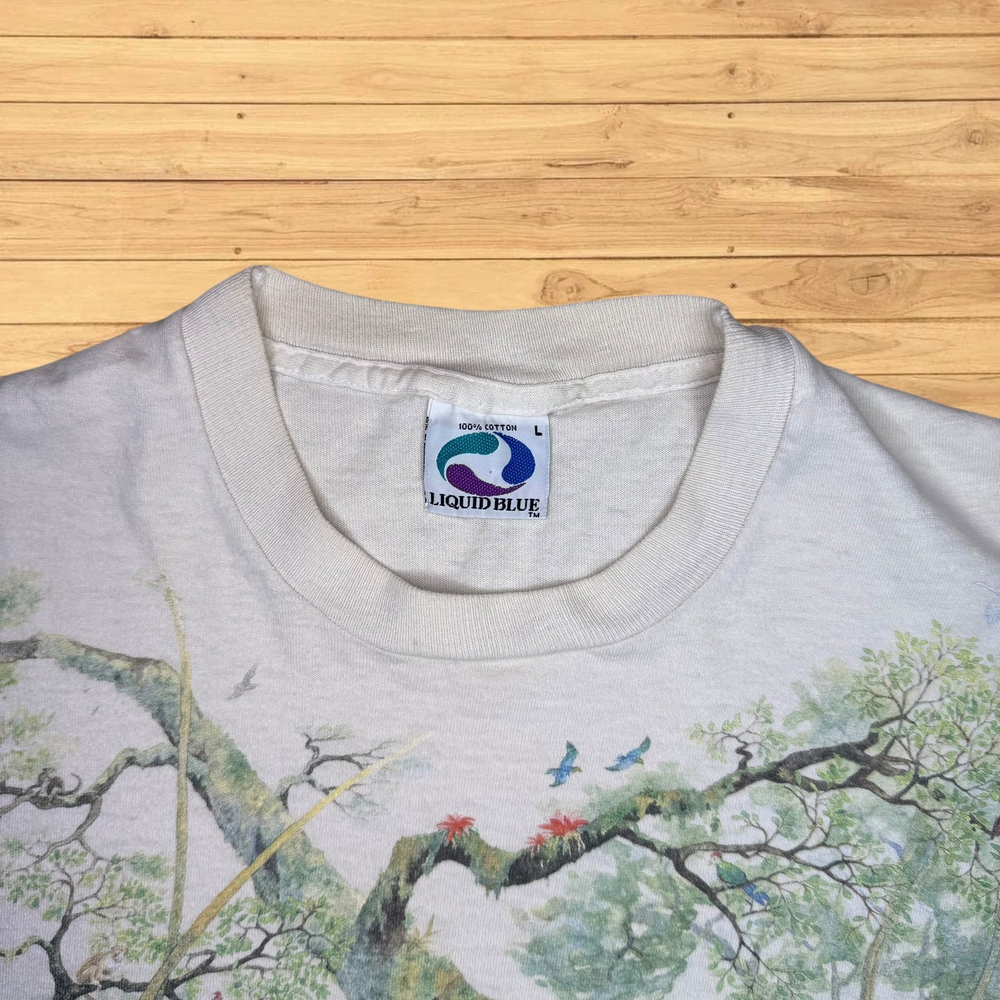 vintage liquid blue african rainforest t shirt tie dye (medium)