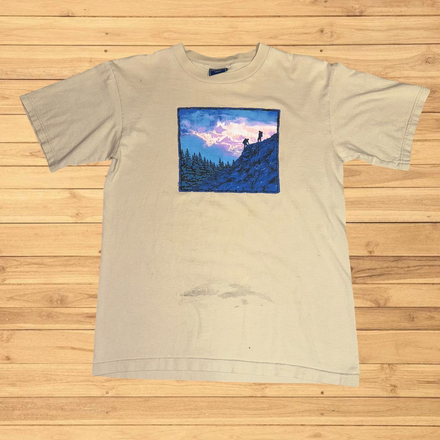 vintage hiking harborside graphics t shirt stained (M)