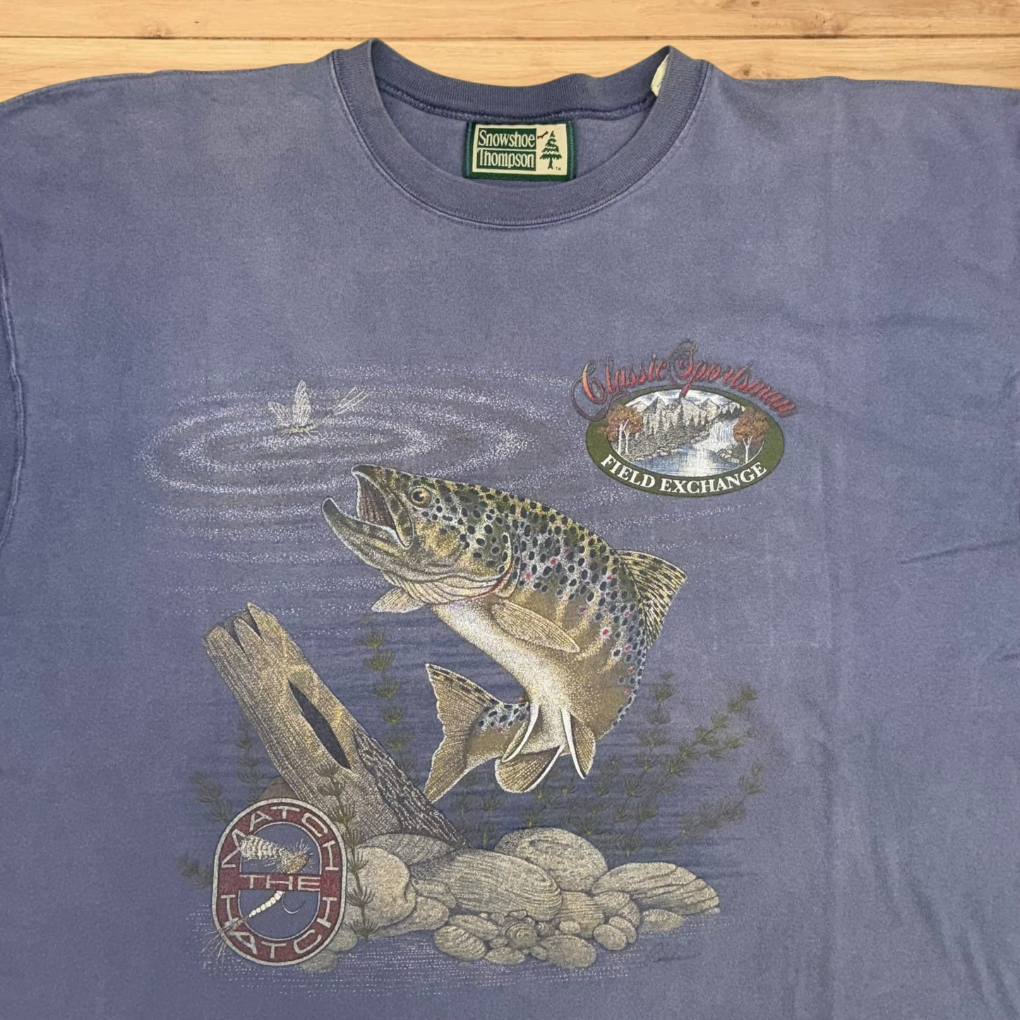 vintage trout fishing t shirt snowshoe thompson (XL)