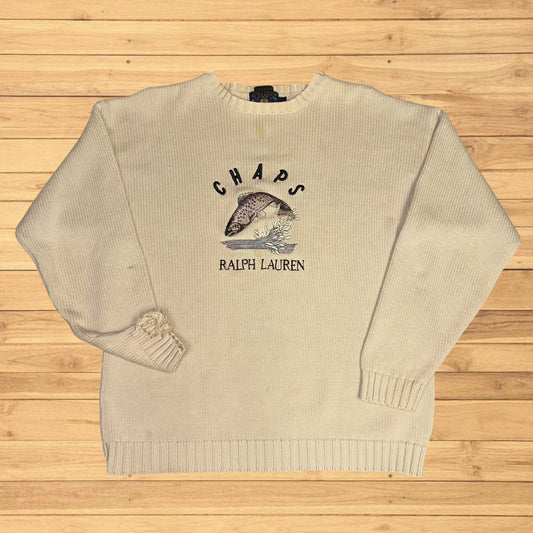 vintage chaps ralph lauren trout sweater stained (L)