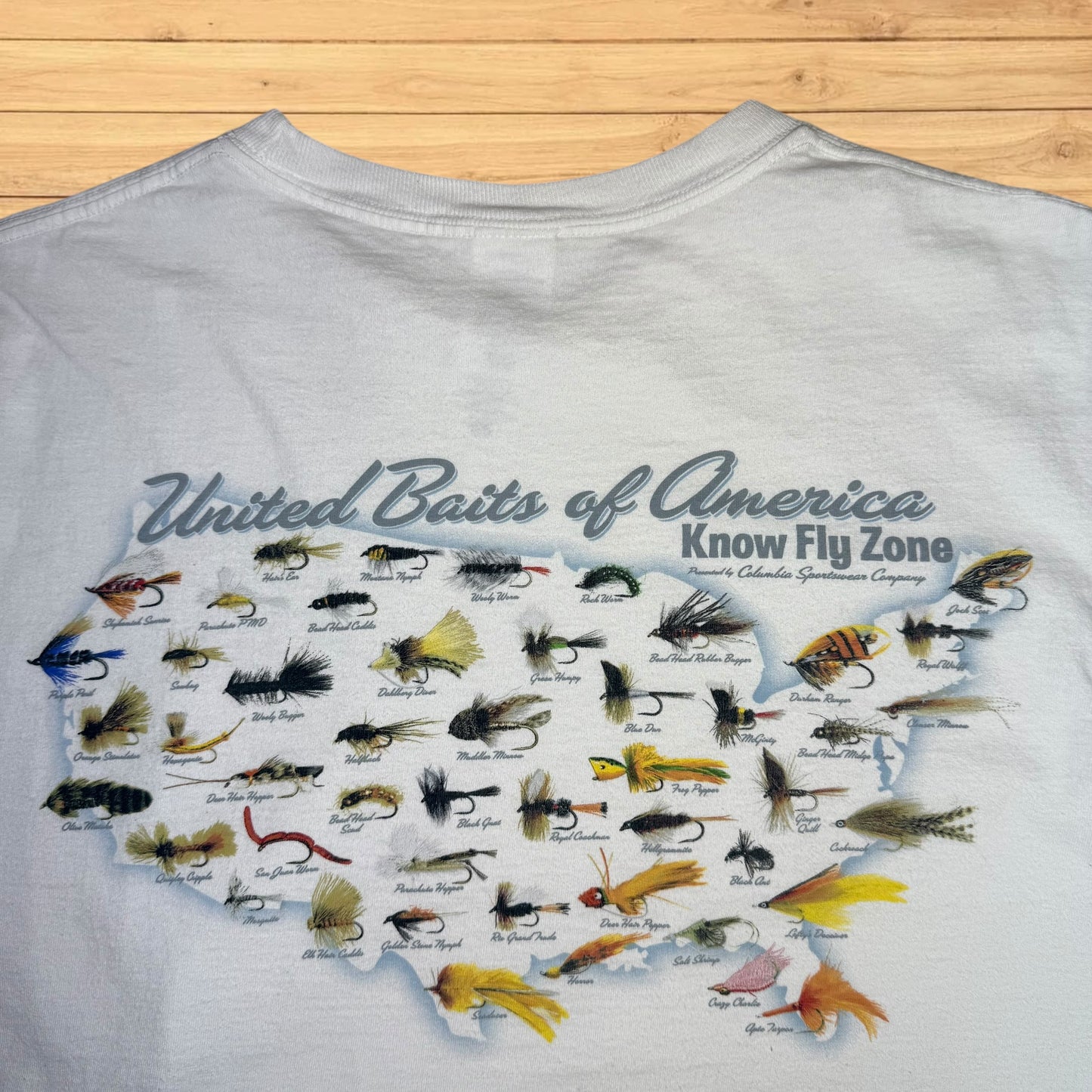 vintage columbia fly fishing lures t shirt