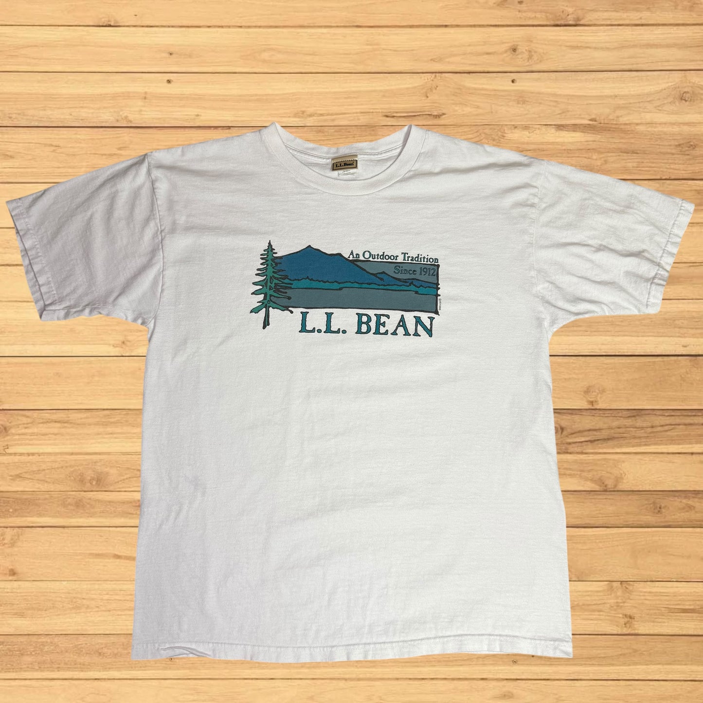 vintage ll bean landscape box logo t shirt