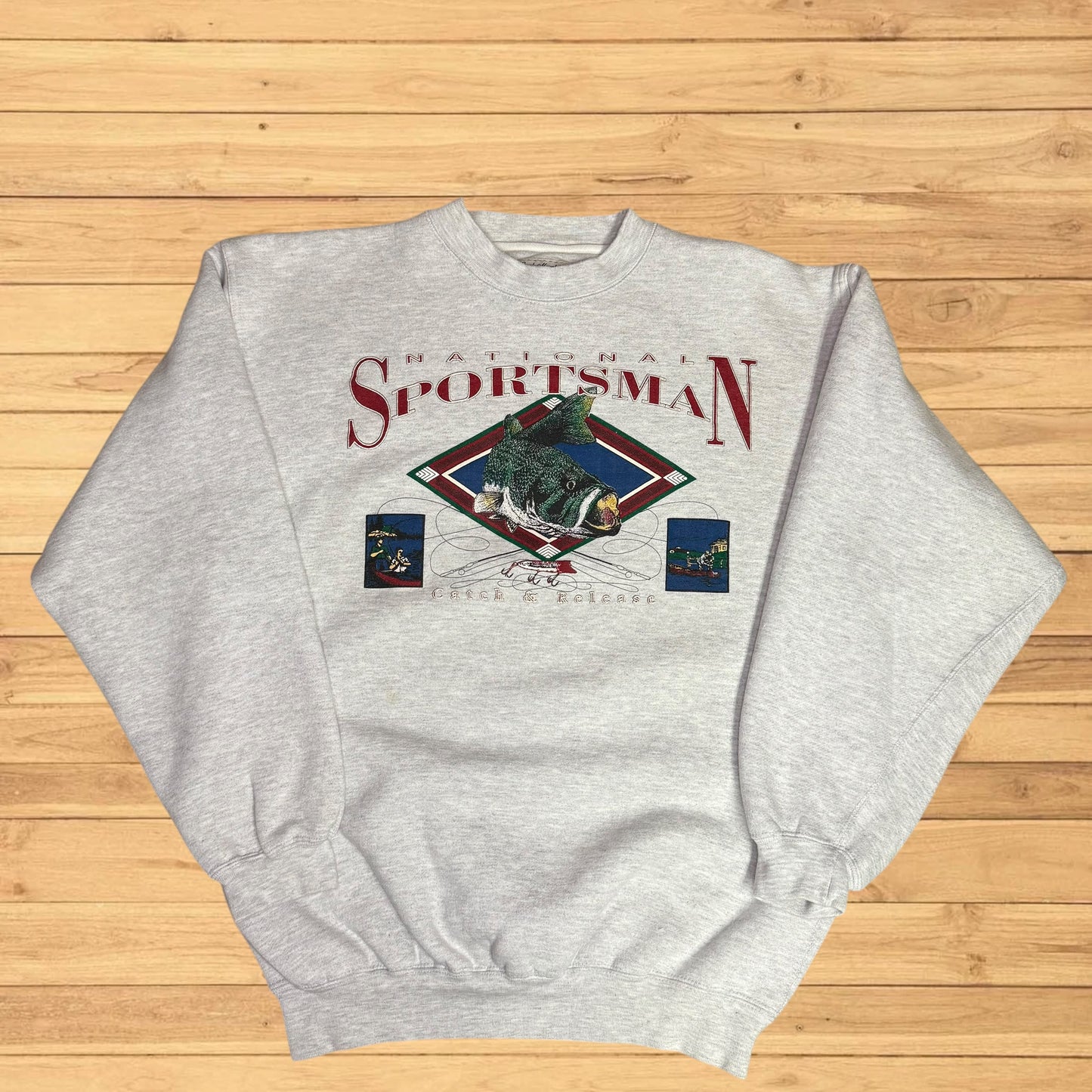 vintage bass catch and release fishing crewneck