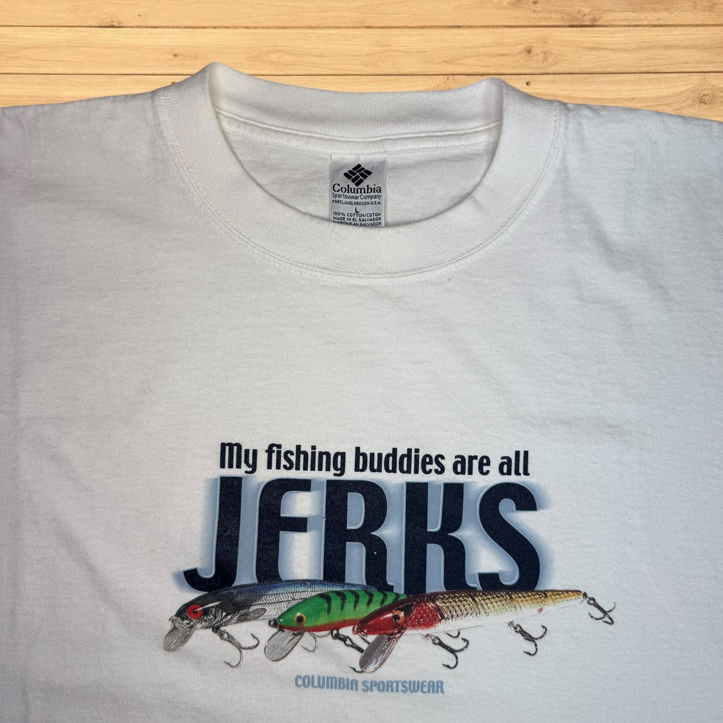 vintage columbia jerk bait t shirt (large)
