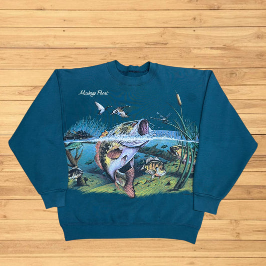 VINTAGE BASS FISH WRAP AROUND CREWNECK (S)