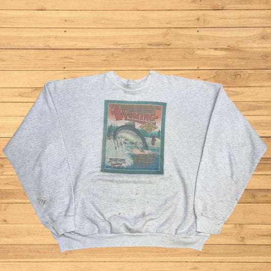 VINTAGE WYOMING FISHING CREWNECK THRASHED (XL)