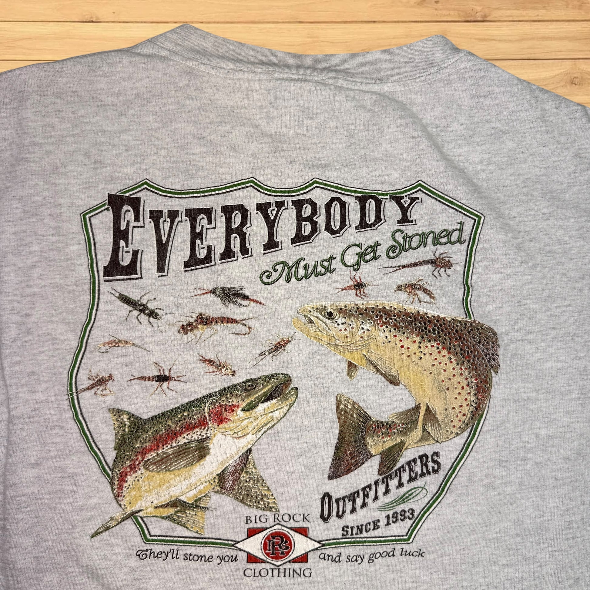 vintage big rock outfitters trout get stoned t shirt weed 
