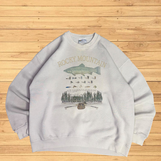 vintage fly fishing rocky mountain crewneck faded