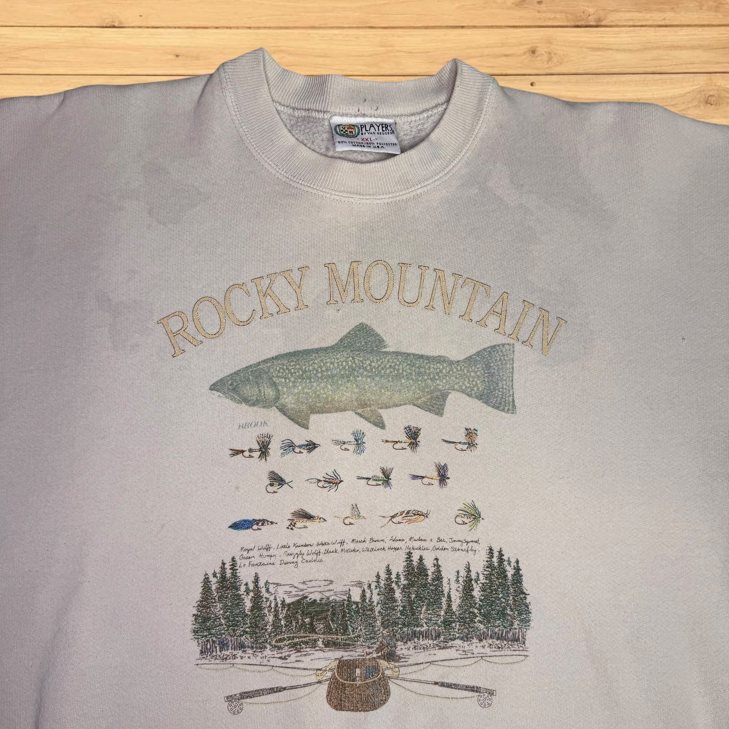 vintage fly fishing rocky mountain crewneck faded 
